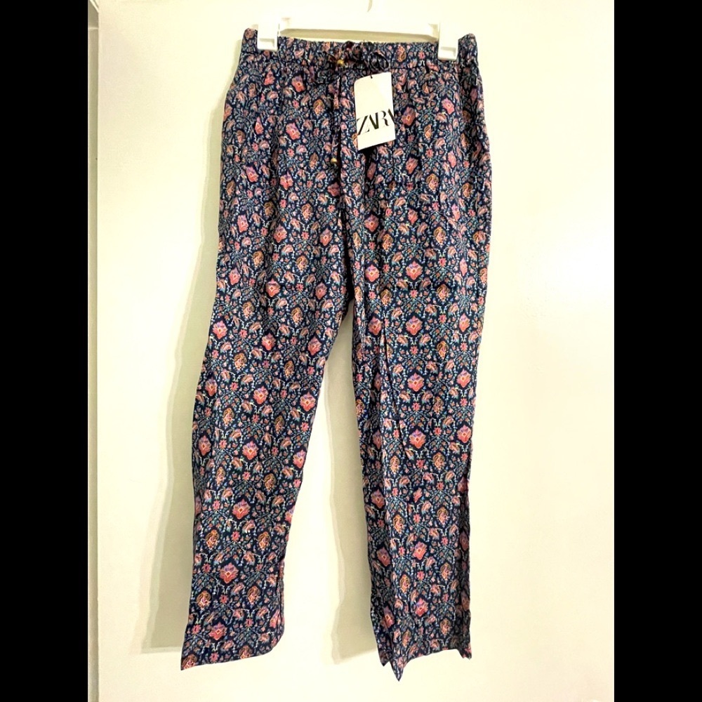 Zara Dark Blue floral pants for women .